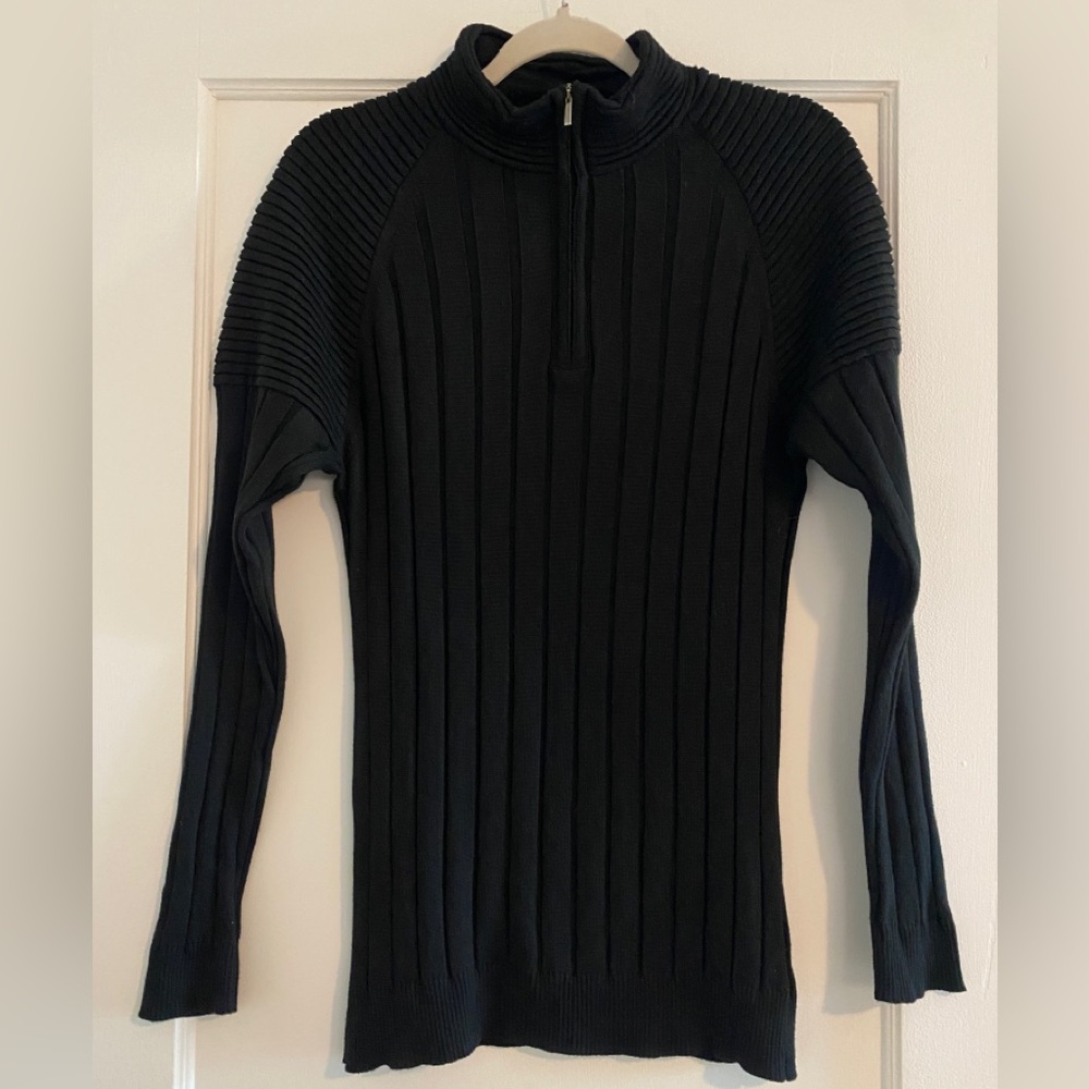LCR Black Edition Ribbed 3/4 Zip Cotton Blend Sweater Black Size Large